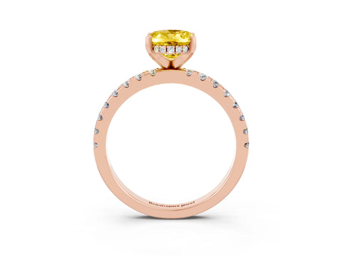 Rose gold Oval Cut Yellow Sapphire Solitaire Ring with Pavé Band and Four-Prong Setting_63