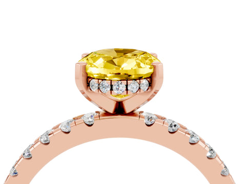 Rose gold Oval Cut Yellow Sapphire Solitaire Ring with Pavé Band and Four-Prong Setting_64