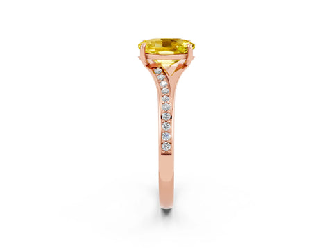 Rose gold Oval Cut Yellow Sapphire Solitaire Ring with Pavé Band and Prong Setting_14