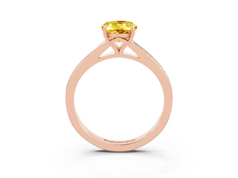 Rose gold Oval Cut Yellow Sapphire Solitaire Ring with Pavé Band and Prong Setting_15
