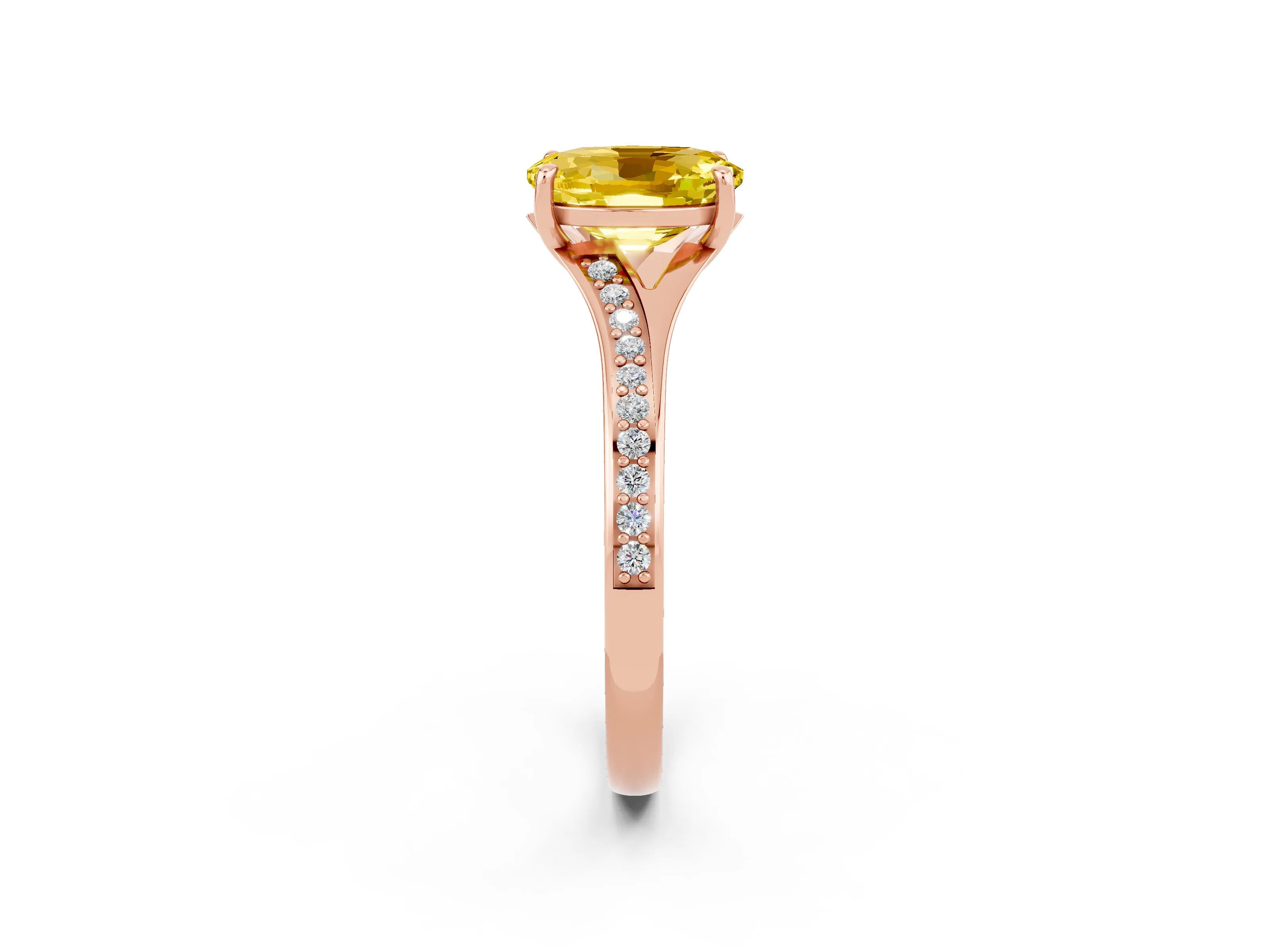 Rose gold Oval Cut Yellow Sapphire Solitaire Ring with Pavé Band and Prong Setting_2