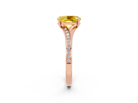 Rose gold Oval Cut Yellow Sapphire Solitaire Ring with Pavé Band and Prong Setting_2
