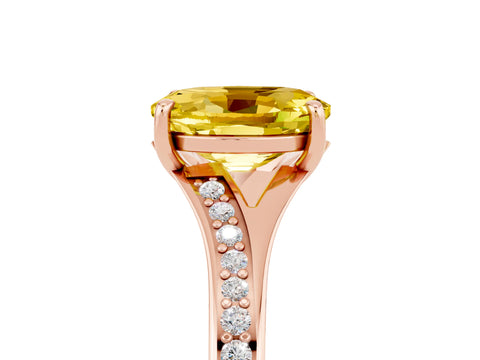 Rose gold Oval Cut Yellow Sapphire Solitaire Ring with Pavé Band and Prong Setting_5