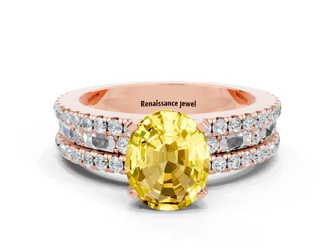 Rose gold Oval Cut Yellow Sapphire Solitaire Ring with Pavé and Channel Set Band_24