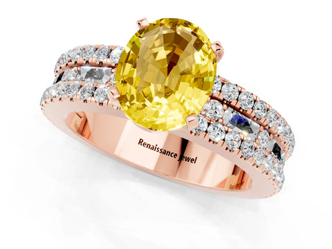 Rose gold Oval Cut Yellow Sapphire Solitaire Ring with Pavé and Channel Set Band_25