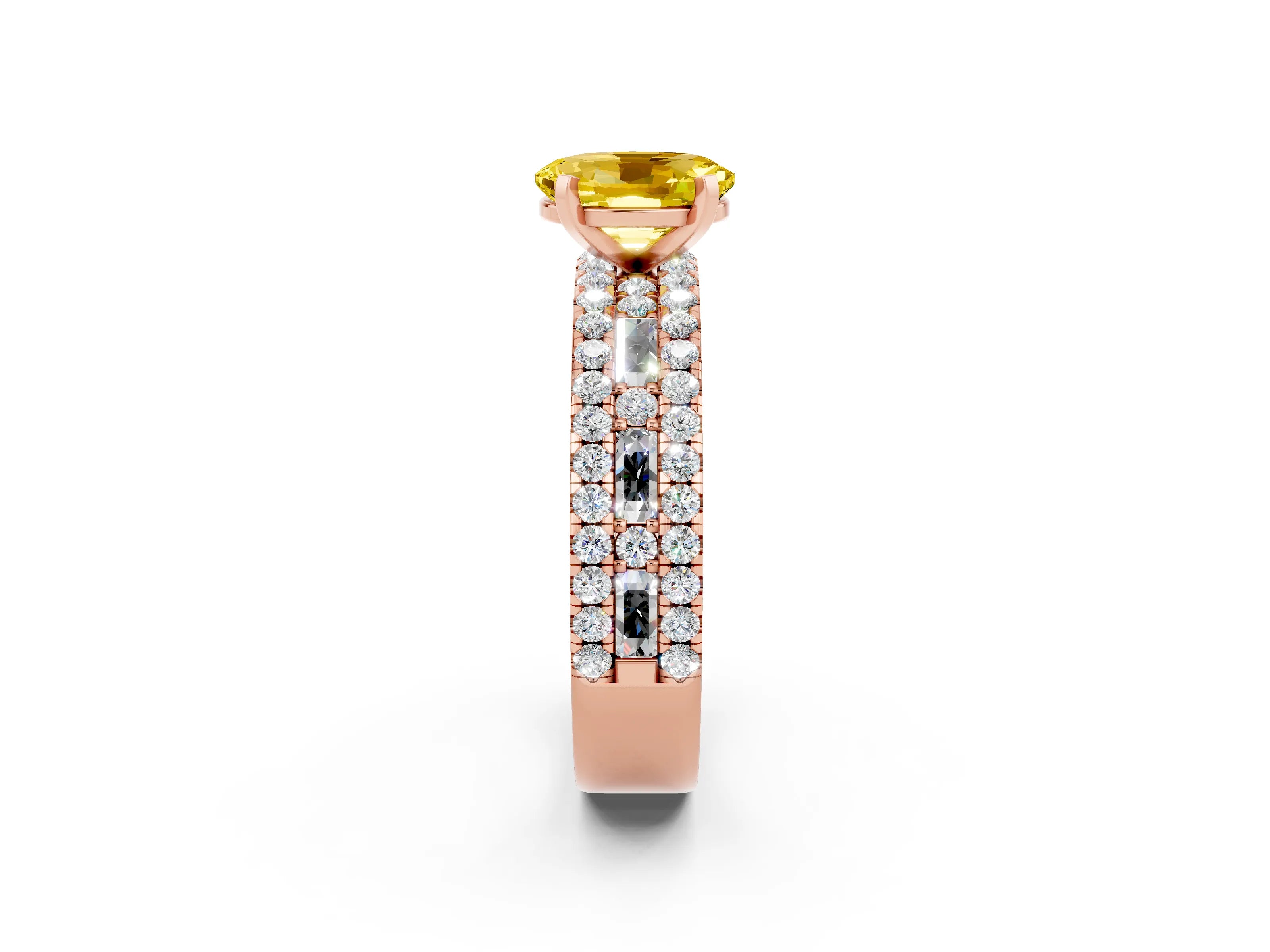 Rose gold Oval Cut Yellow Sapphire Solitaire Ring with Pavé and Channel Set Band_26