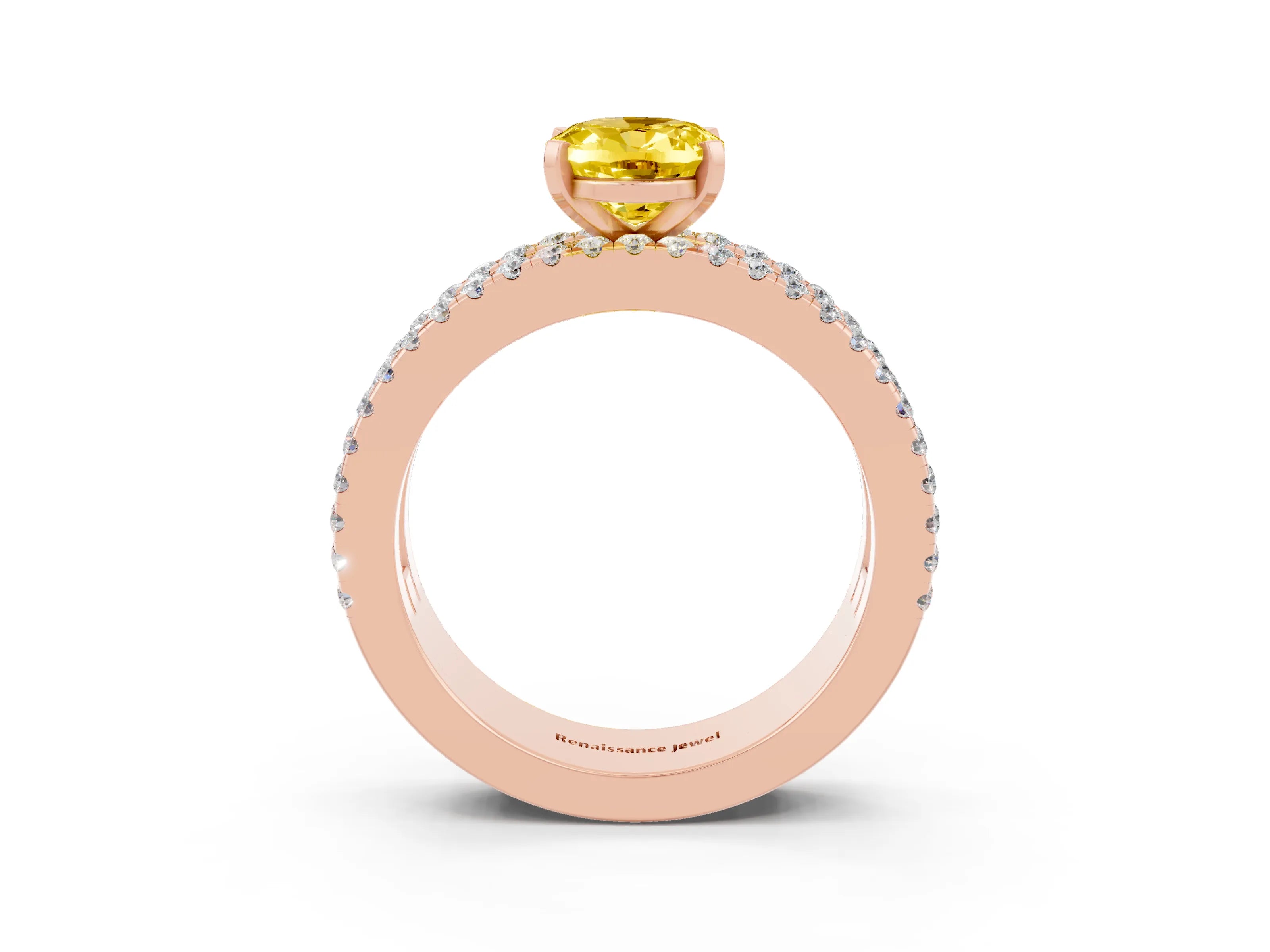 Rose gold Oval Cut Yellow Sapphire Solitaire Ring with Pavé and Channel Set Band_27