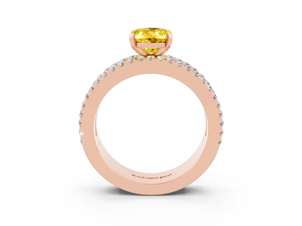 Rose gold Oval Cut Yellow Sapphire Solitaire Ring with Pavé and Channel Set Band