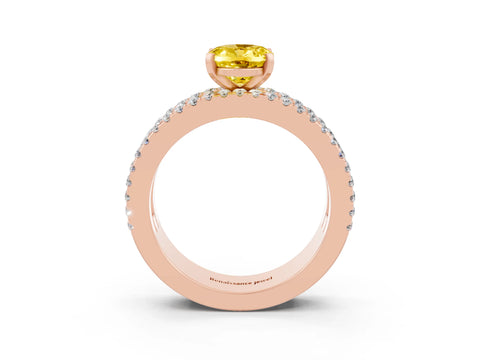 Rose gold Oval Cut Yellow Sapphire Solitaire Ring with Pavé and Channel Set Band_27