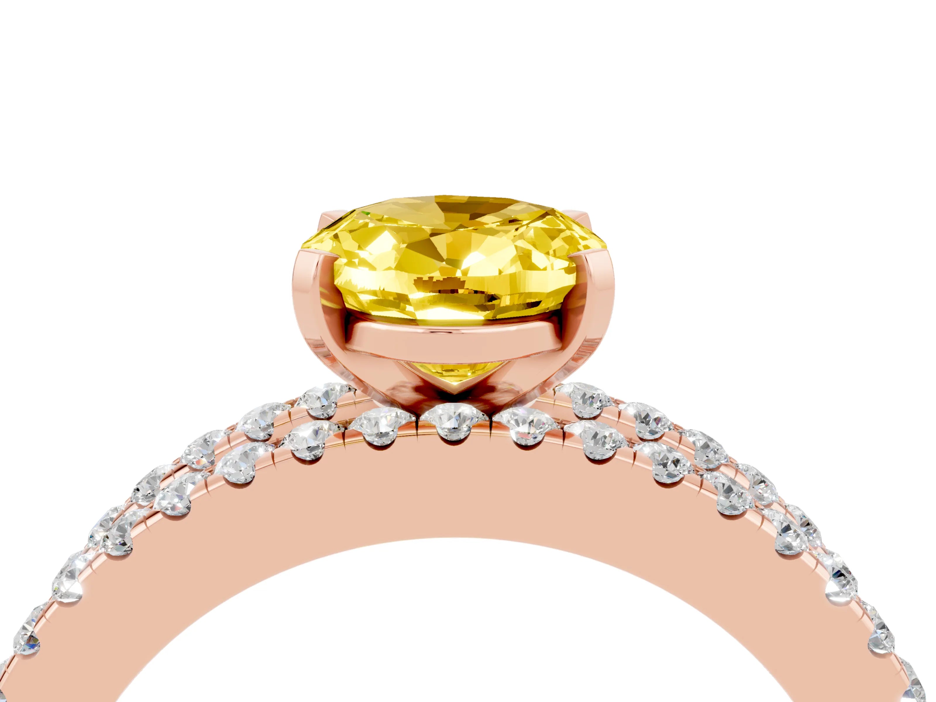 Rose gold Oval Cut Yellow Sapphire Solitaire Ring with Pavé and Channel Set Band_28