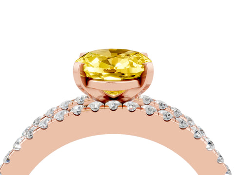Rose gold Oval Cut Yellow Sapphire Solitaire Ring with Pavé and Channel Set Band_28