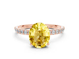 Rose gold Oval Cut Yellow Sapphire Solitaire Ring with Pave Band and Four Prong Setting_48