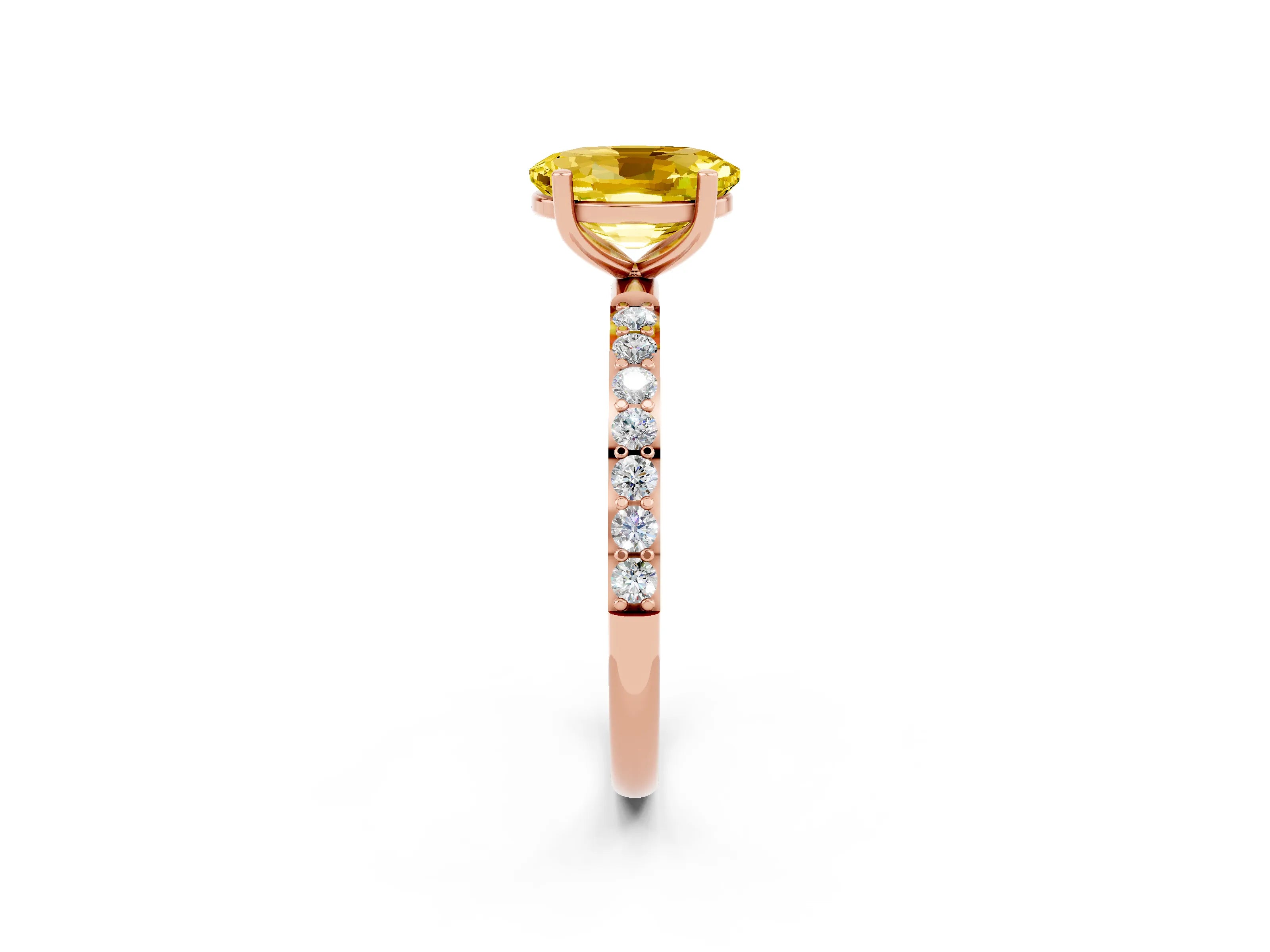 Rose gold Oval Cut Yellow Sapphire Solitaire Ring with Pave Band and Four Prong Setting_50