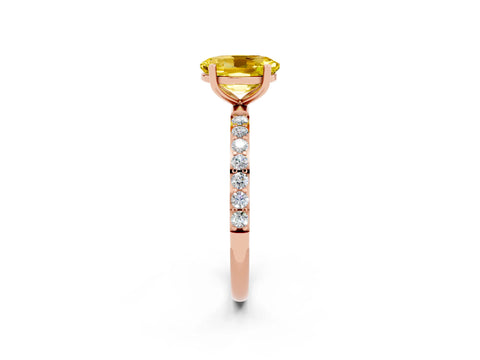 Rose gold Oval Cut Yellow Sapphire Solitaire Ring with Pave Band and Four Prong Setting_50