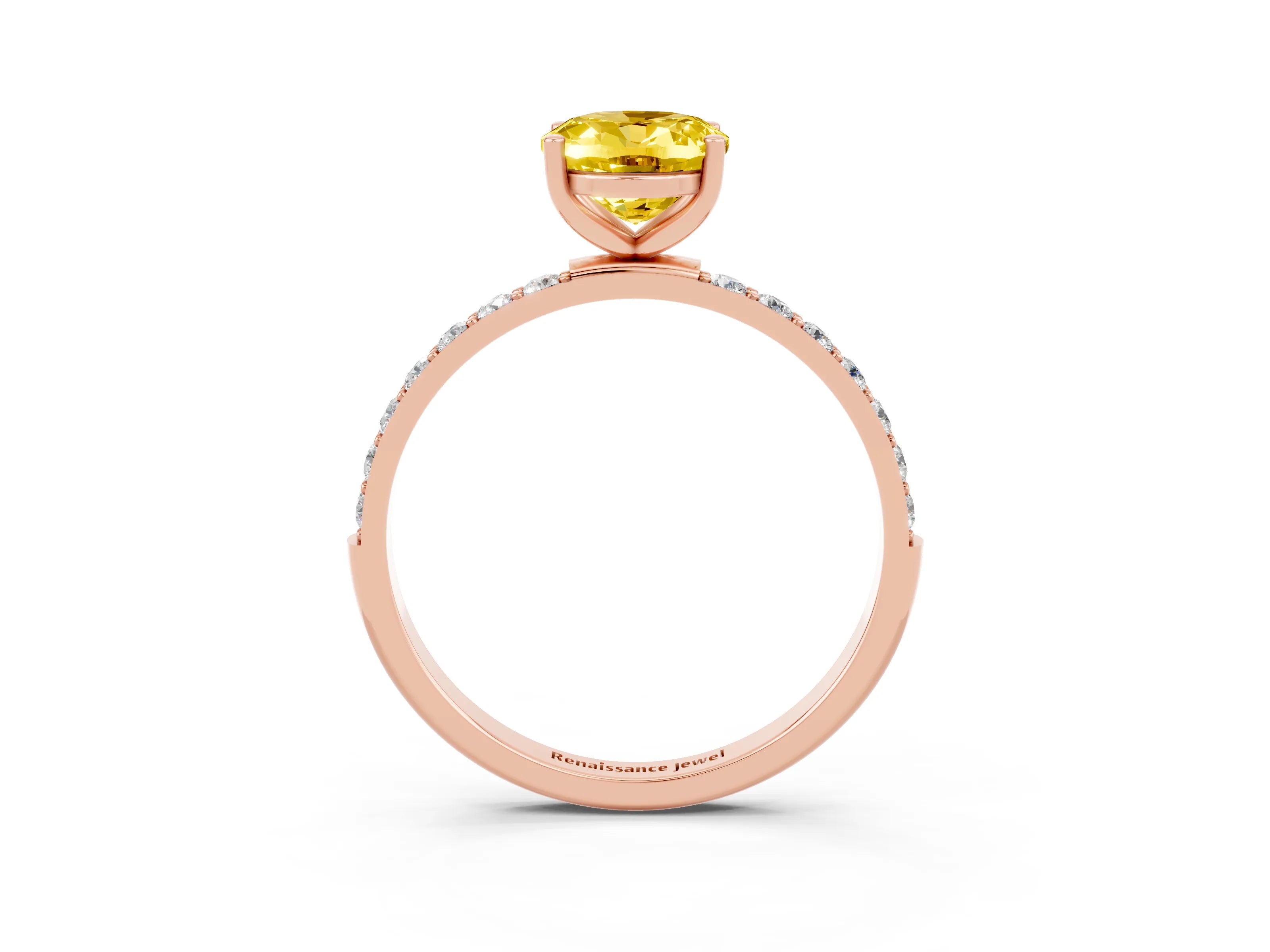Rose gold Oval Cut Yellow Sapphire Solitaire Ring with Pave Band and Four Prong Setting_51