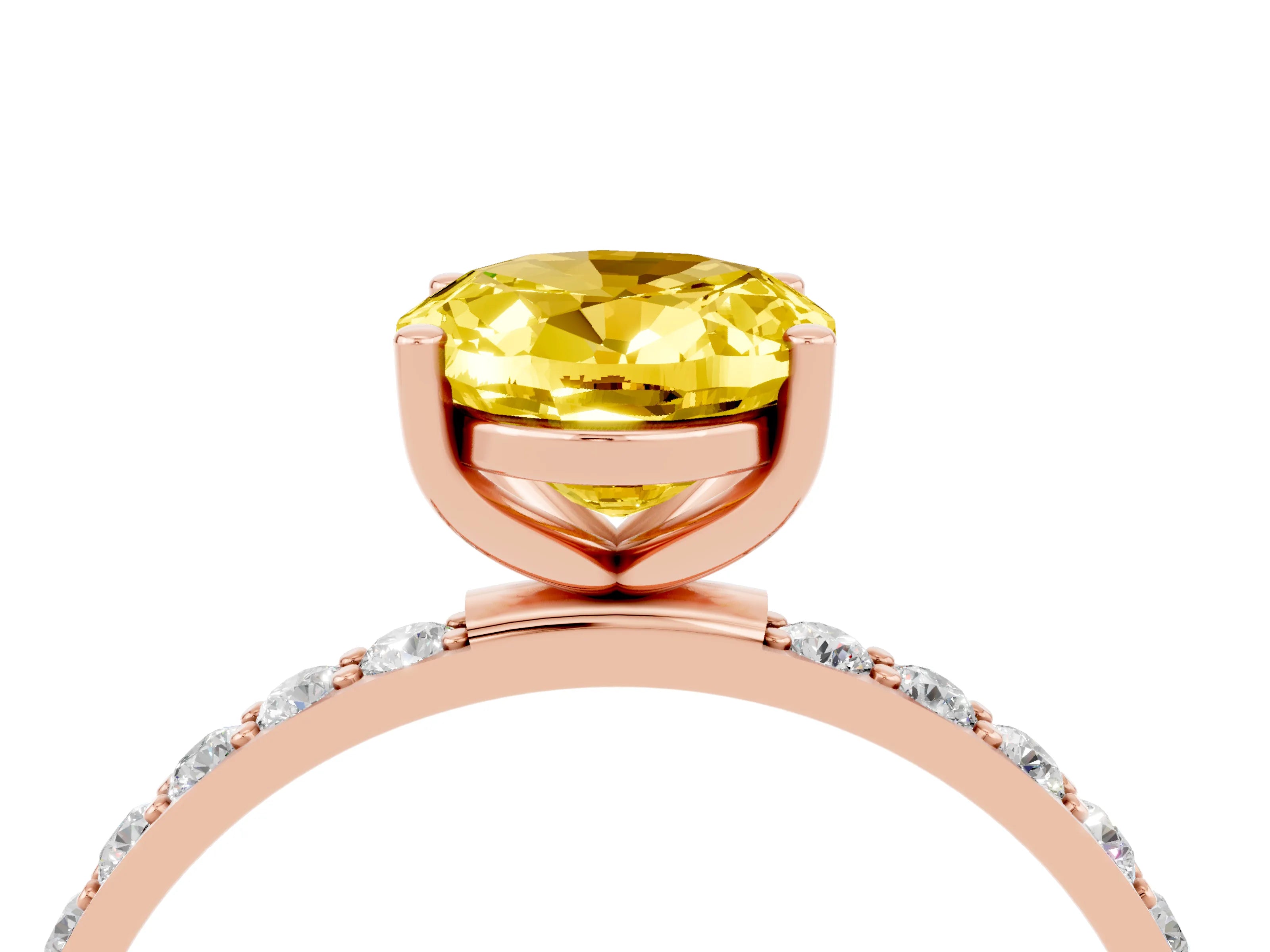 Rose gold Oval Cut Yellow Sapphire Solitaire Ring with Pave Band and Four Prong Setting_52