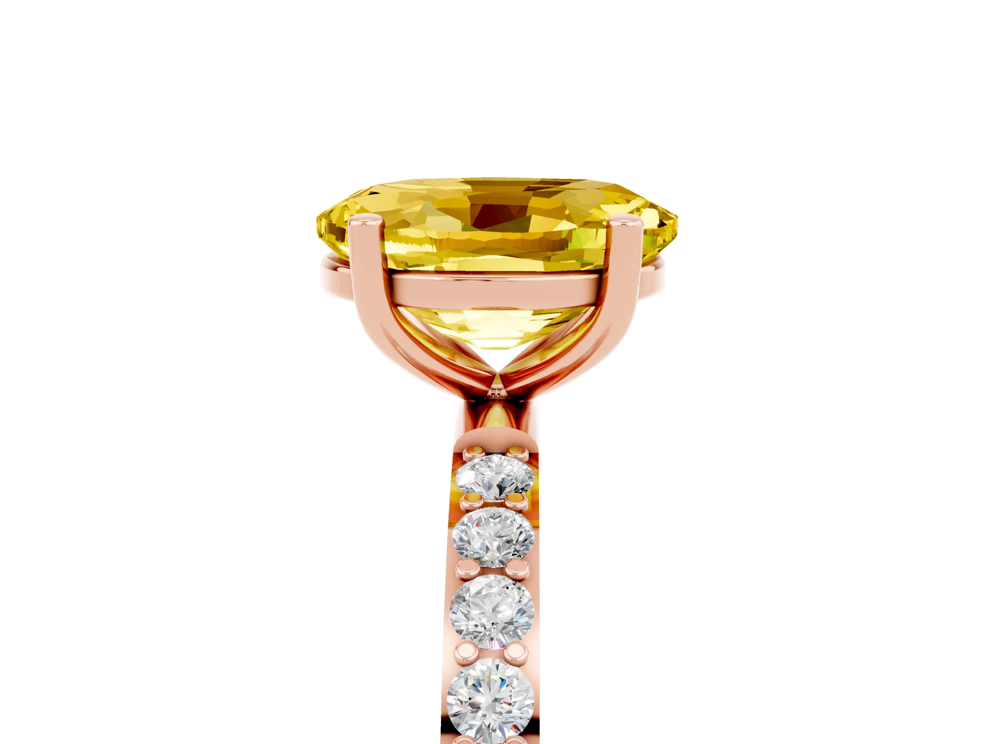 Rose gold Oval Cut Yellow Sapphire Solitaire Ring with Pave Band and Four Prong Setting_53