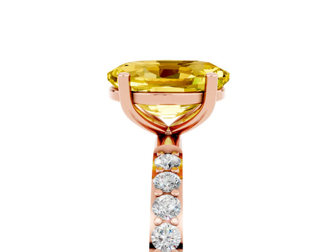Rose gold Oval Cut Yellow Sapphire Solitaire Ring with Pave Band and Four Prong Setting_53