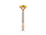 Rose gold Oval Cut Yellow Sapphire Solitaire Ring with Round  Pavé Band and Four-Prong Setting_46