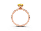 Rose gold Oval Cut Yellow Sapphire Solitaire Ring with Round  Pavé Band and Four-Prong Setting_47