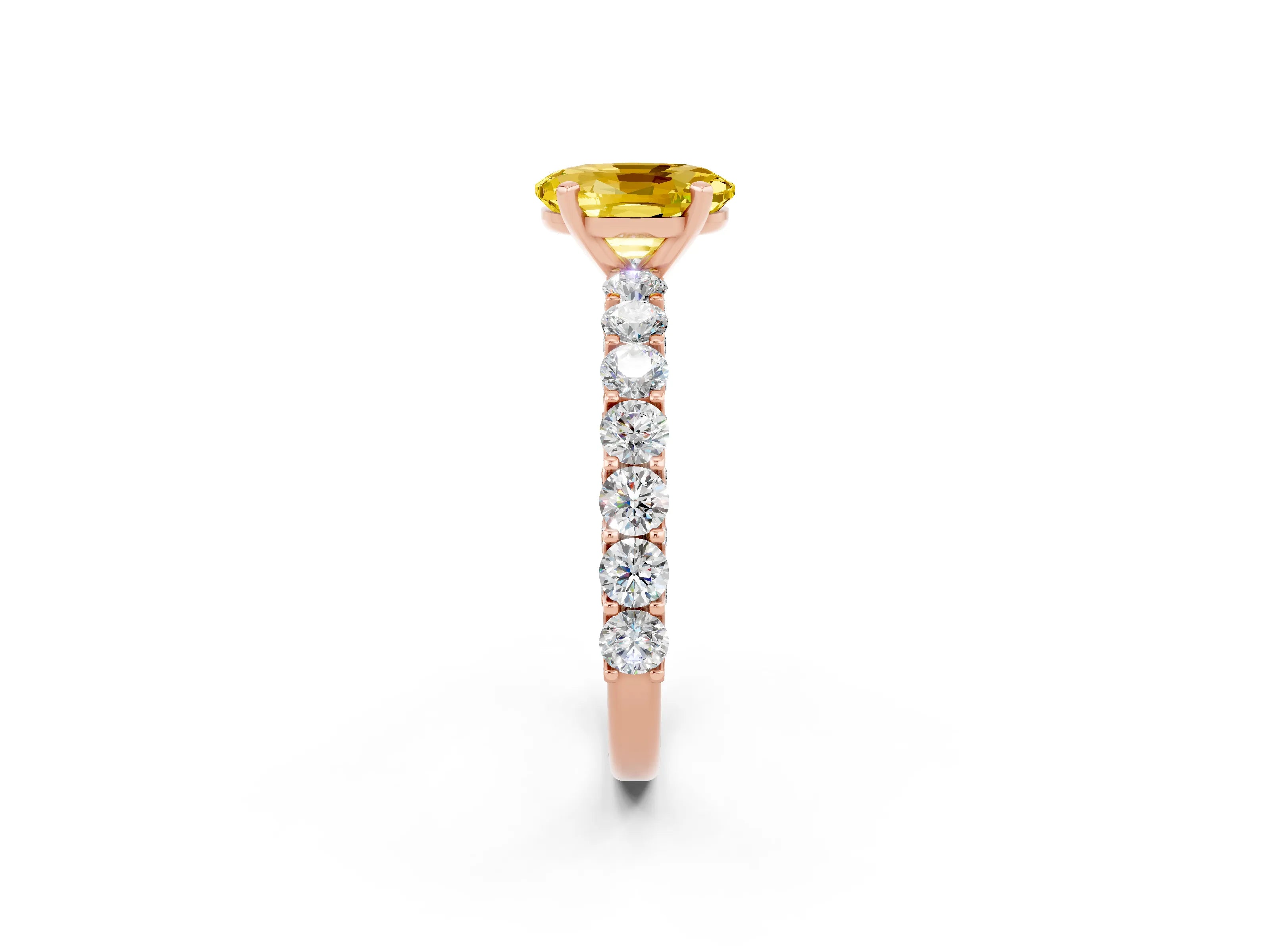 Rose gold Oval Cut Yellow Sapphire Solitaire Ring with Shared Prong Pavé Band and Four-Prong Setting_2