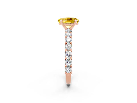 Rose gold Oval Cut Yellow Sapphire Solitaire Ring with Shared Prong Pavé Band and Four-Prong Setting_2