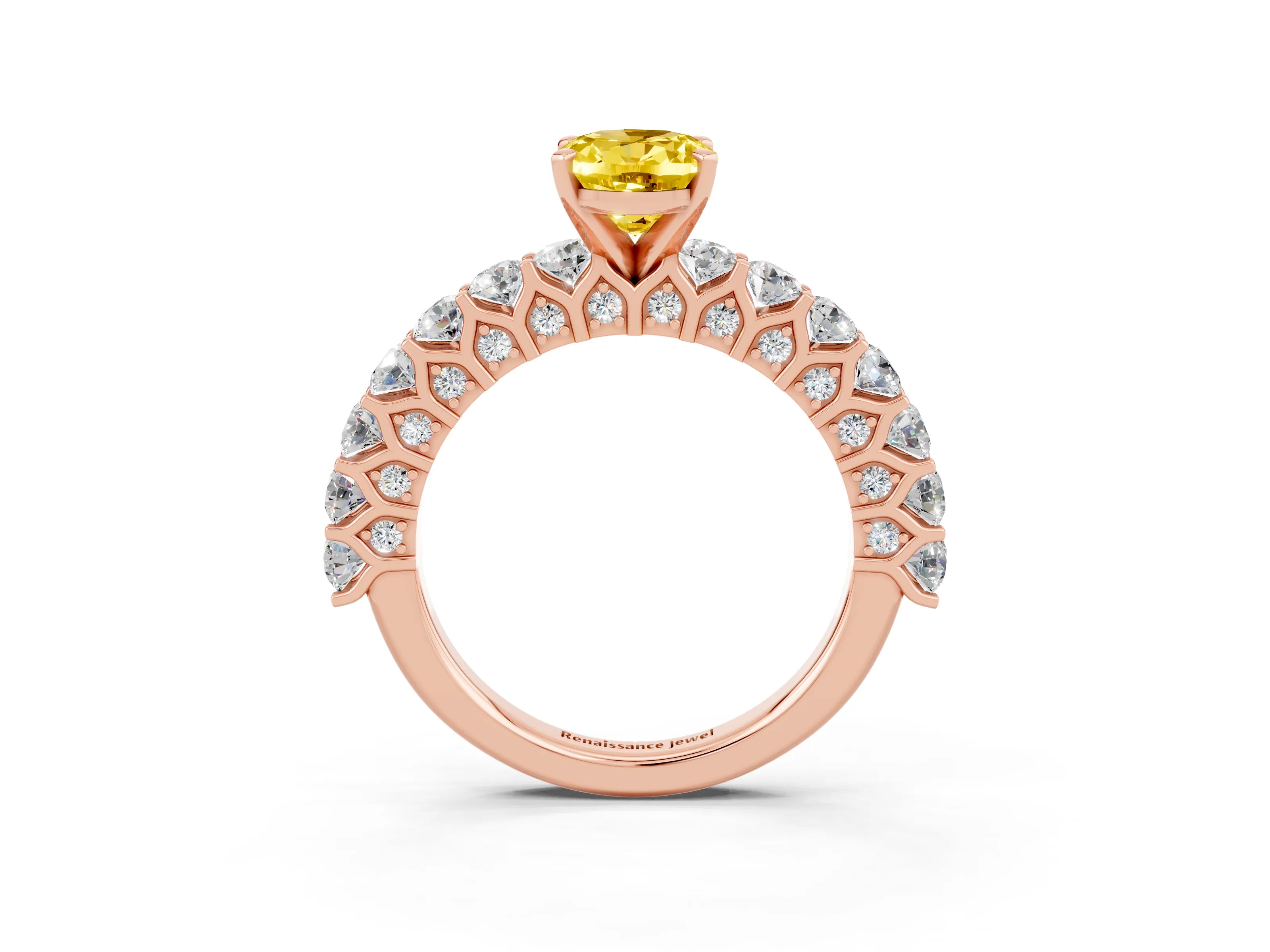 Rose gold Oval Cut Yellow Sapphire Solitaire Ring with Shared Prong Pavé Band and Four-Prong Setting_3