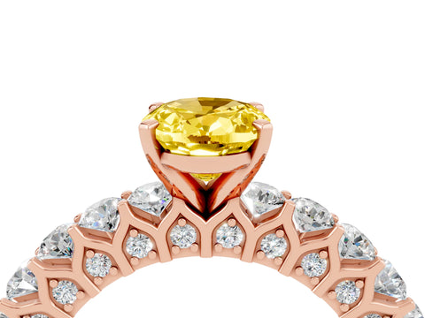 Rose gold Oval Cut Yellow Sapphire Solitaire Ring with Shared Prong Pavé Band and Four-Prong Setting_4
