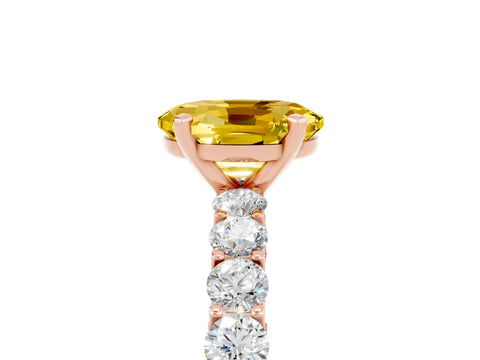 Rose gold Oval Cut Yellow Sapphire Solitaire Ring with Shared Prong Pavé Band and Four-Prong Setting_5