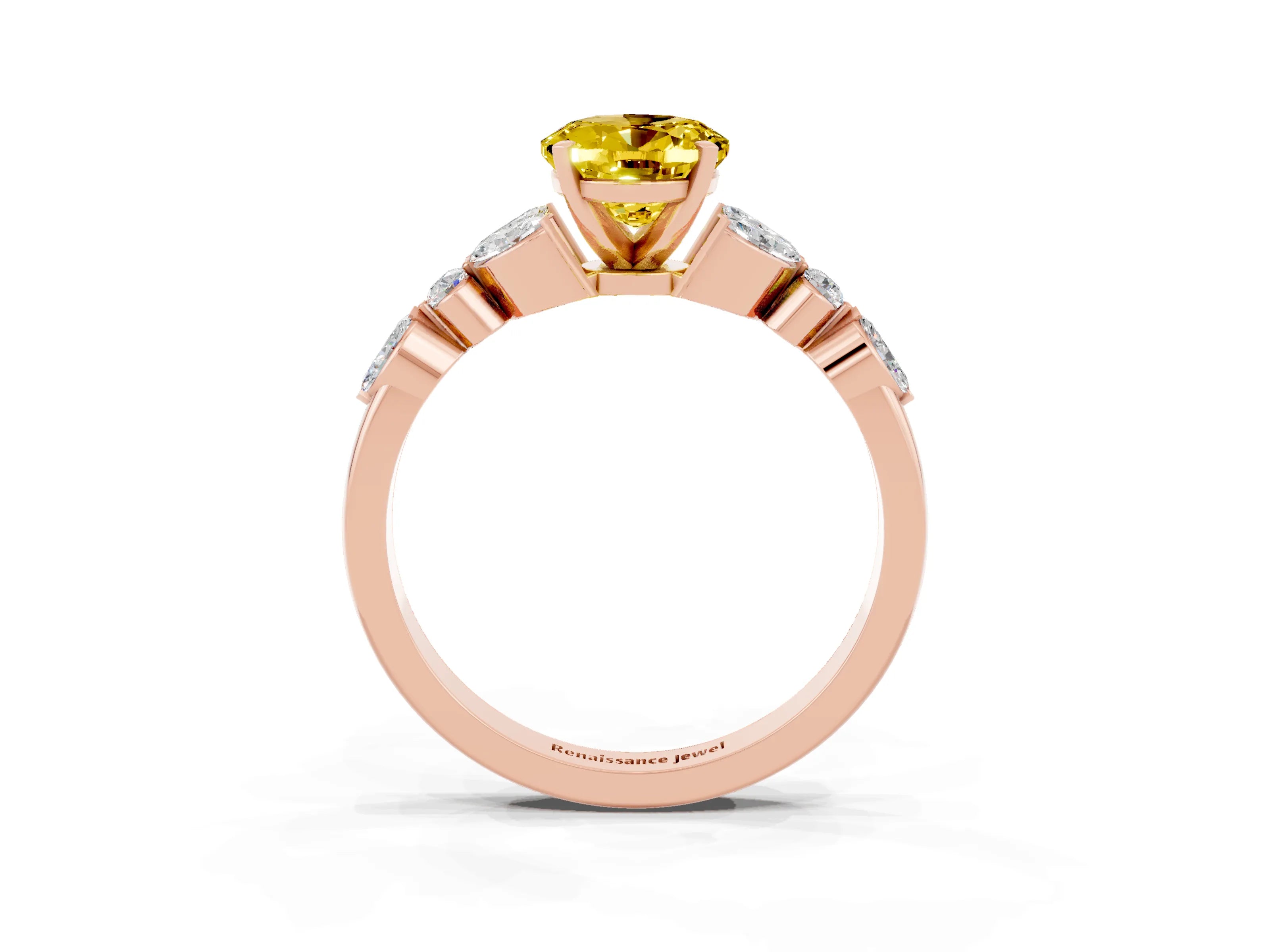 Rose gold Oval Cut Yellow Sapphire Solitaire Ring with Side Stones and Four-Prong Setting_15