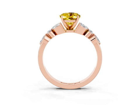 Rose gold Oval Cut Yellow Sapphire Solitaire Ring with Side Stones and Four-Prong Setting_15