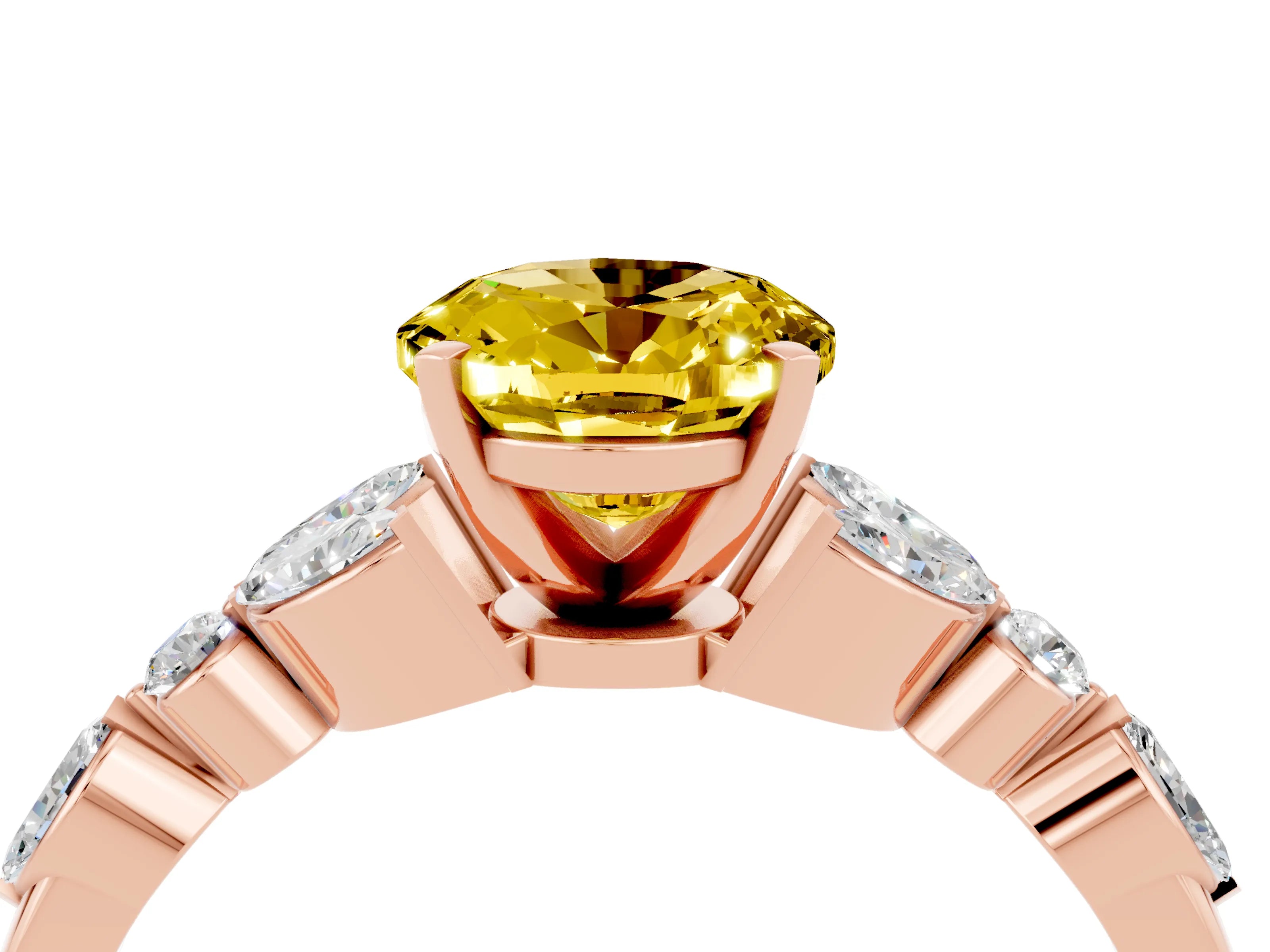 Rose gold Oval Cut Yellow Sapphire Solitaire Ring with Side Stones and Four-Prong Setting_16