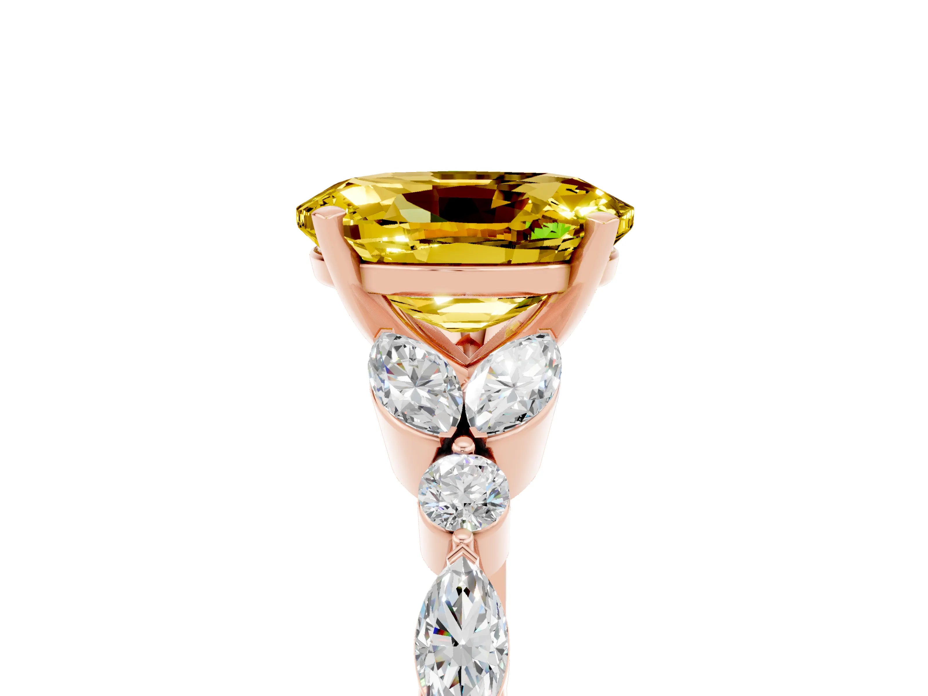 Rose gold Oval Cut Yellow Sapphire Solitaire Ring with Side Stones and Four-Prong Setting_17