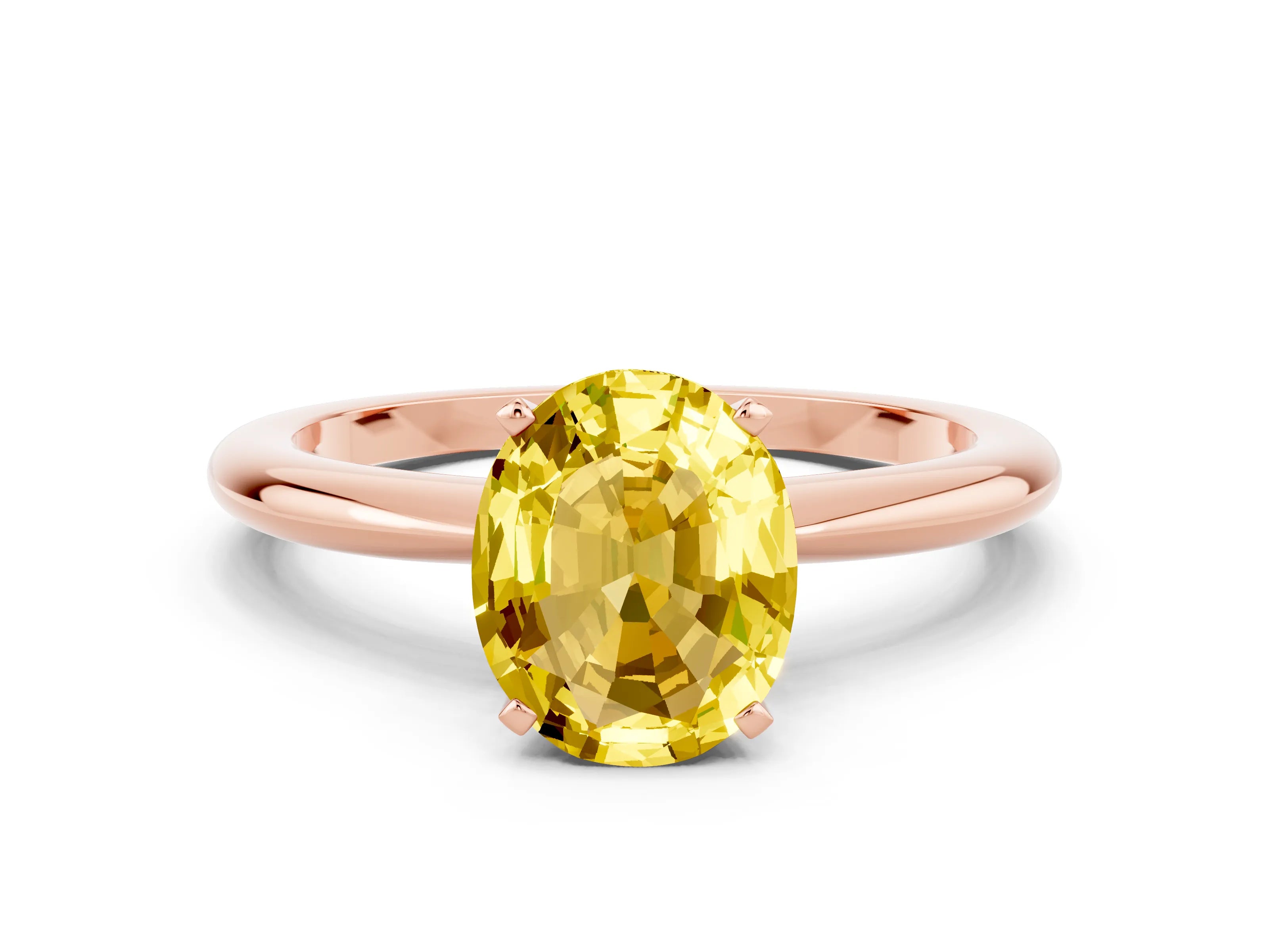 Rose gold Oval Cut Yellow Sapphire Solitaire Ring with Six-Prong Setting and Classic Band