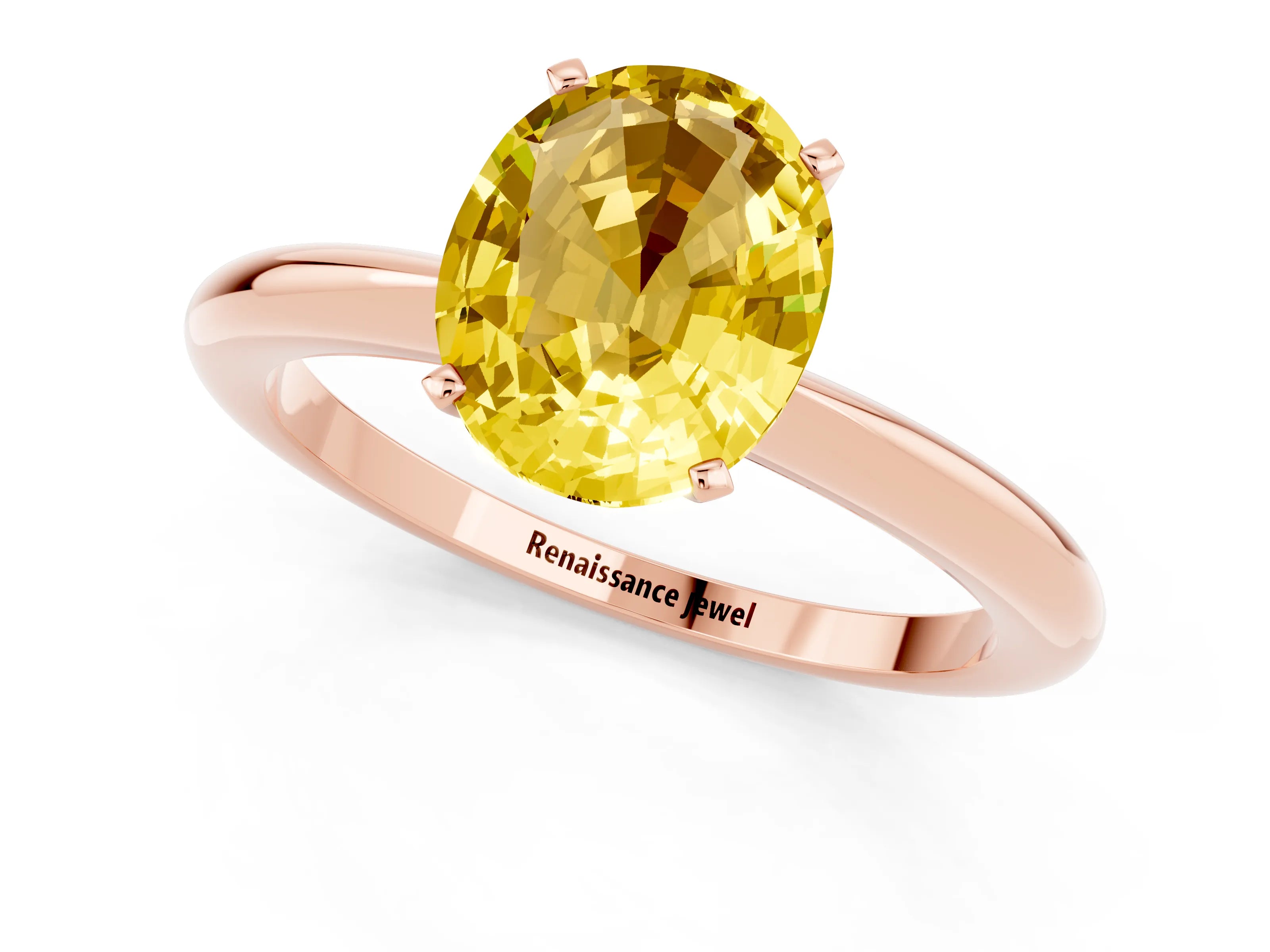Rose gold Oval Cut Yellow Sapphire Solitaire Ring with Six-Prong Setting and Classic Band_1
