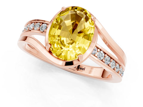 Rose gold Oval Cut Yellow Sapphire Solitaire Ring with Split Shank and Prong Setting_1