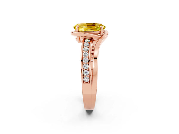 Rose gold Oval Cut Yellow Sapphire Solitaire Ring with Split Shank and Prong Setting