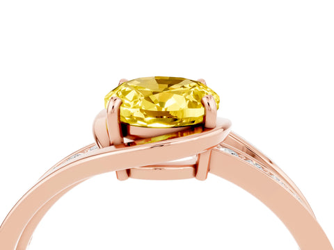 Rose gold Oval Cut Yellow Sapphire Solitaire Ring with Split Shank and Prong Setting_4
