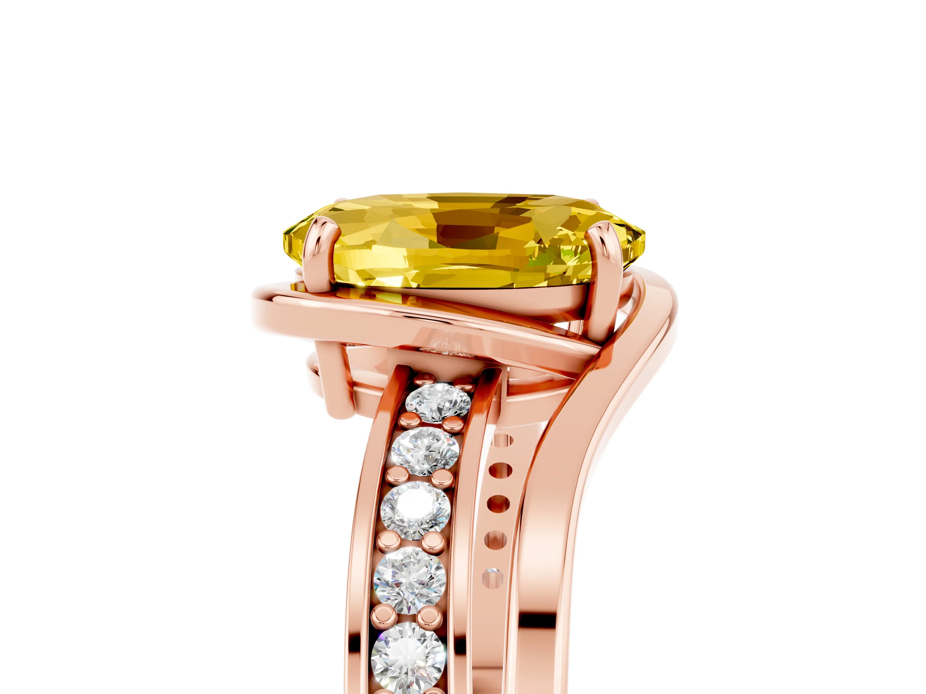 Rose gold Oval Cut Yellow Sapphire Solitaire Ring with Split Shank and Prong Setting_5