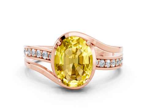 Rose gold Oval Cut Yellow Sapphire Solitaire Ring with Split Shank and Prong Setting