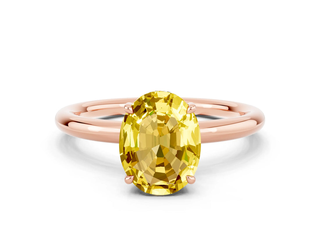 Rose gold Oval Cut Yellow Sapphire Solitaire Ring with Thin Band and Four-Prong Setting_36