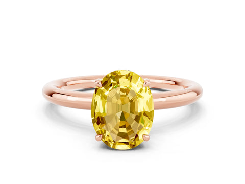 Rose gold Oval Cut Yellow Sapphire Solitaire Ring with Thin Band and Four-Prong Setting_36
