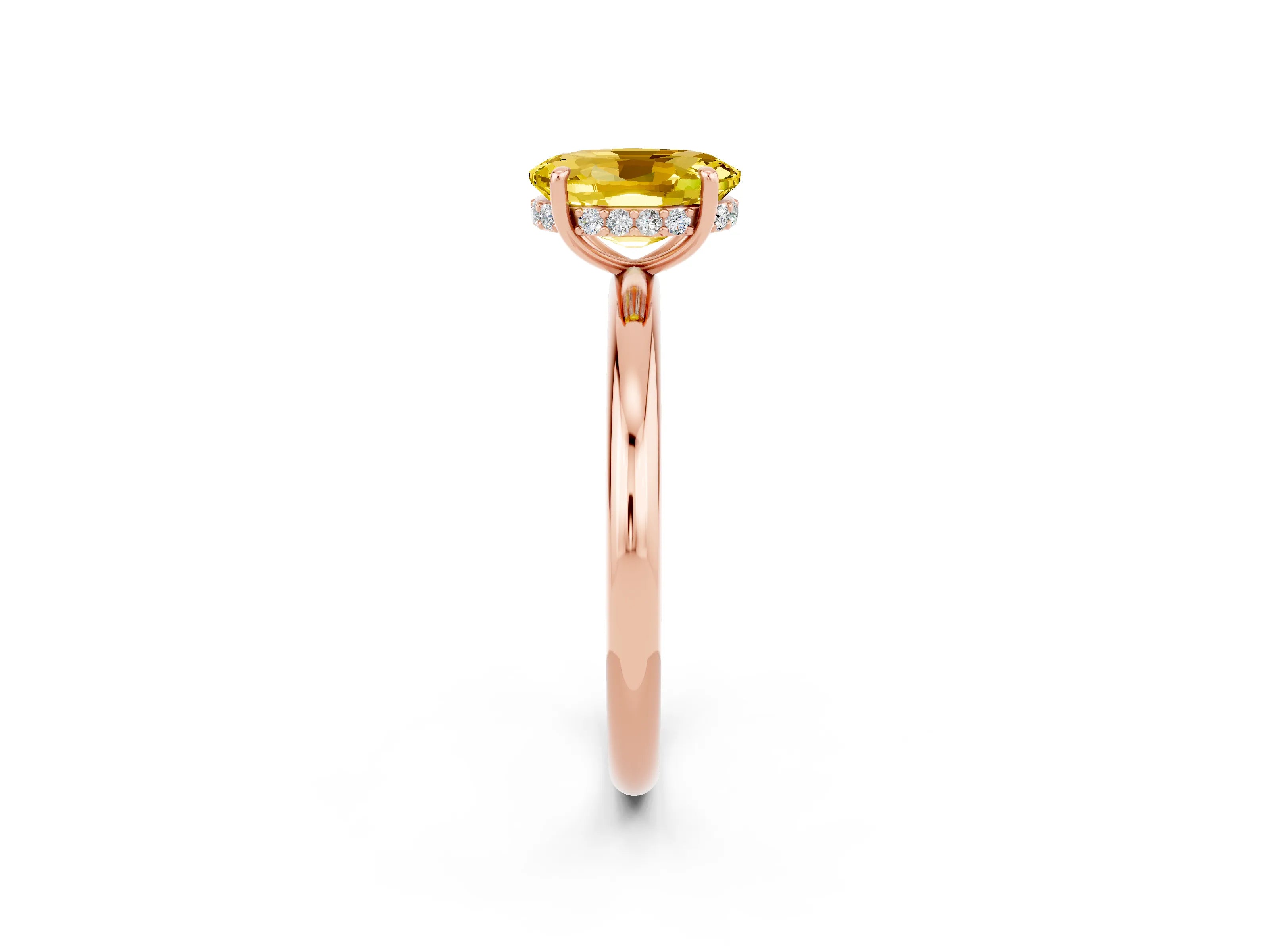 Rose gold Oval Cut Yellow Sapphire Solitaire Ring with Thin Band and Four-Prong Setting_38