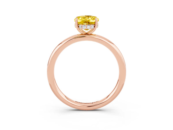 Rose gold Oval Cut Yellow Sapphire Solitaire Ring with Thin Band and Four-Prong Setting