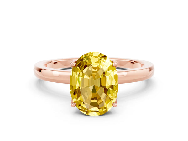 Rose gold Oval Cut Yellow Sapphire Solitaire Ring with Thin Band and Prong Setting