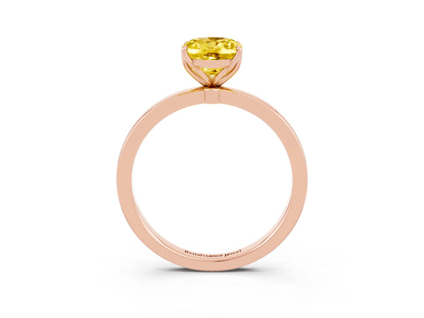 Rose gold Oval Cut Yellow Sapphire Solitaire Ring with Thin Band and Prong Setting