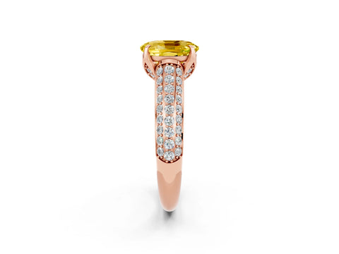 Rose gold Oval Cut Yellow Sapphire Solitaire Ring with Three-Row Pavé Band and Four-Prong Setting_14