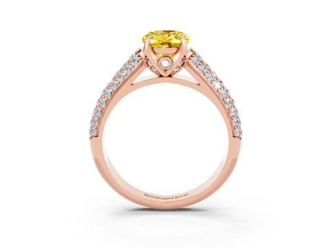 Rose gold Oval Cut Yellow Sapphire Solitaire Ring with Three-Row Pavé Band and Four-Prong Setting_15