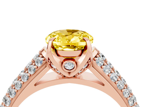 Rose gold Oval Cut Yellow Sapphire Solitaire Ring with Three-Row Pavé Band and Four-Prong Setting_16