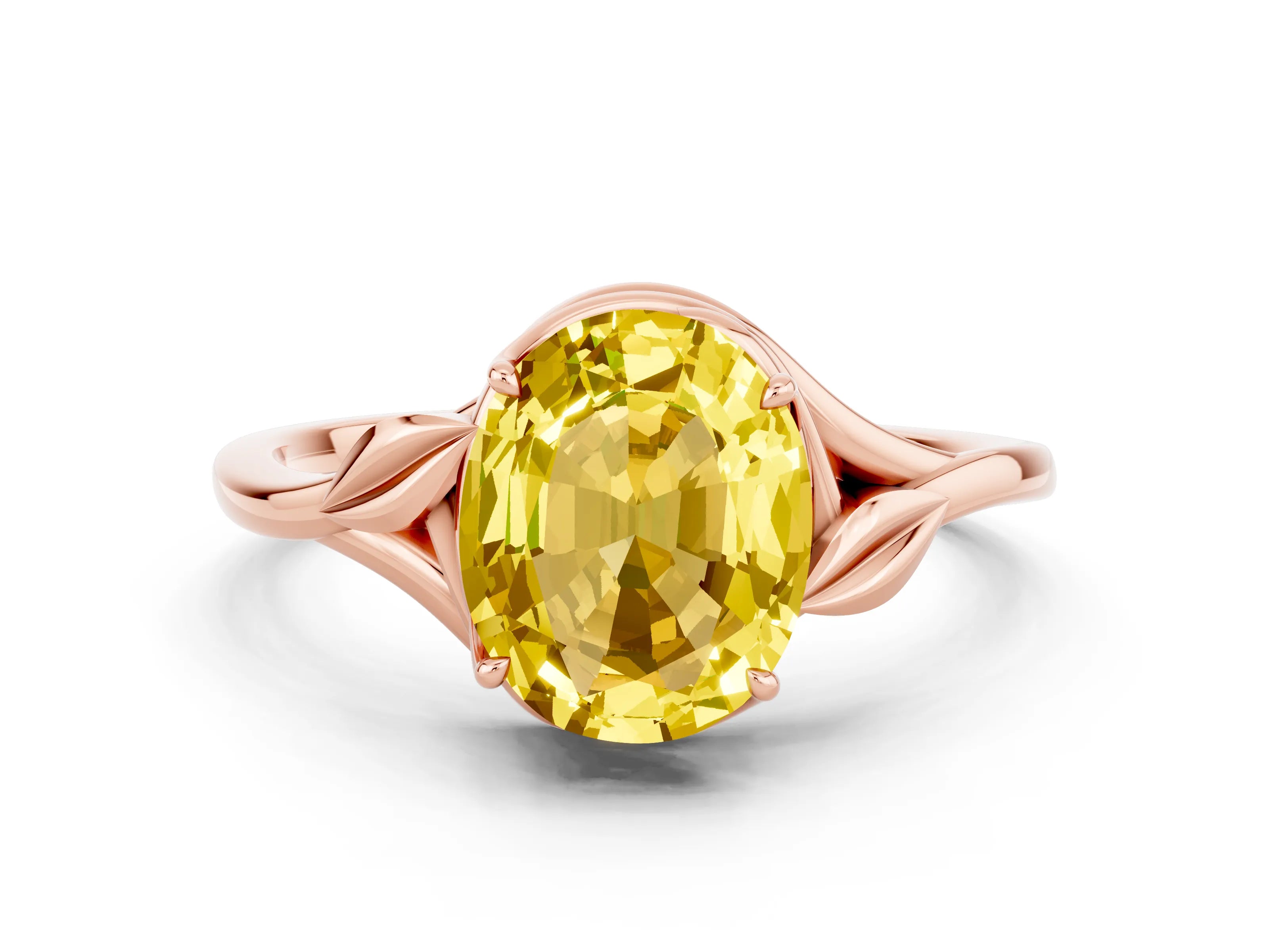 Rose gold Oval Cut Yellow Sapphire Solitaire Ring with Twist Band and Four-Prong Setting_24